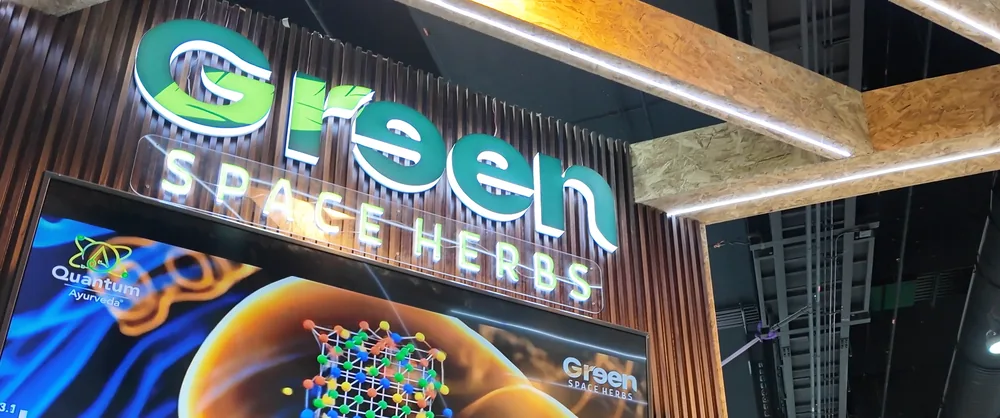The Greenspace Herbs sign over the booth screen at Vitafoods Asia 2026