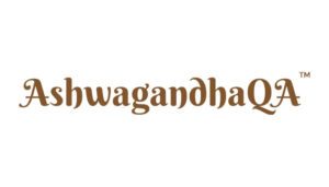 Brand logo reading 'AshwagandhaQA' in brown serif font on a white background.