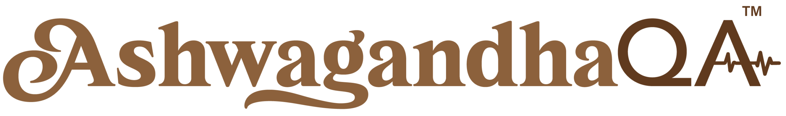 AshwagandhaOA brand logo in brown lettering with a decorative swoosh under the text and a small TM symbol at the end.