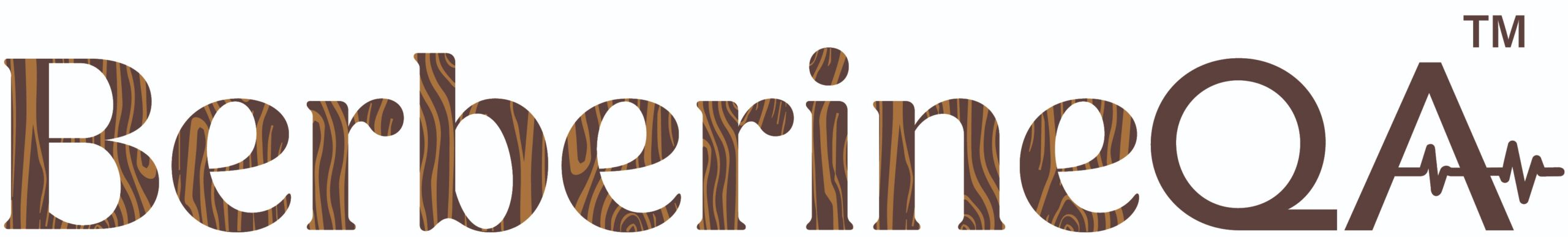 Logo for a brand name rendered in wood-textured brown letters with a heartbeat line motif near the end, plus a small TM mark at the top right.