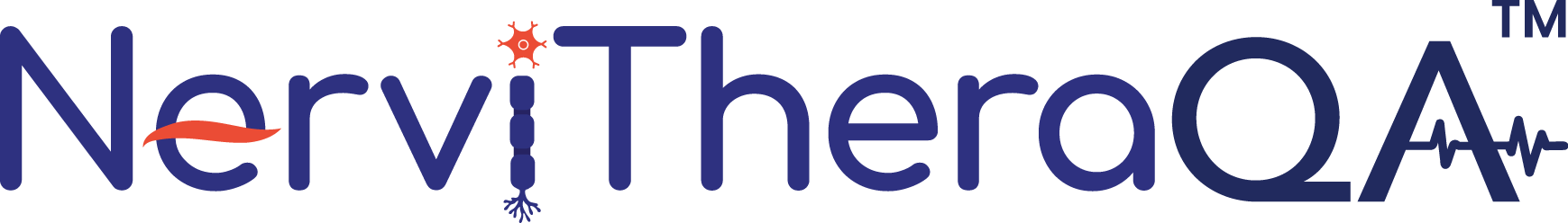 NerviTheraQ logo—the blue wordmark with a red neuron/icon over the 'i' and a heartbeat motif at the end.