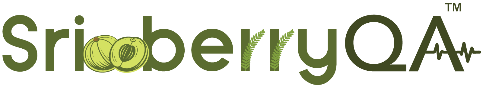 StrawberryQA logo in green with two berry icons integrated into the wordmark and a TM symbol.